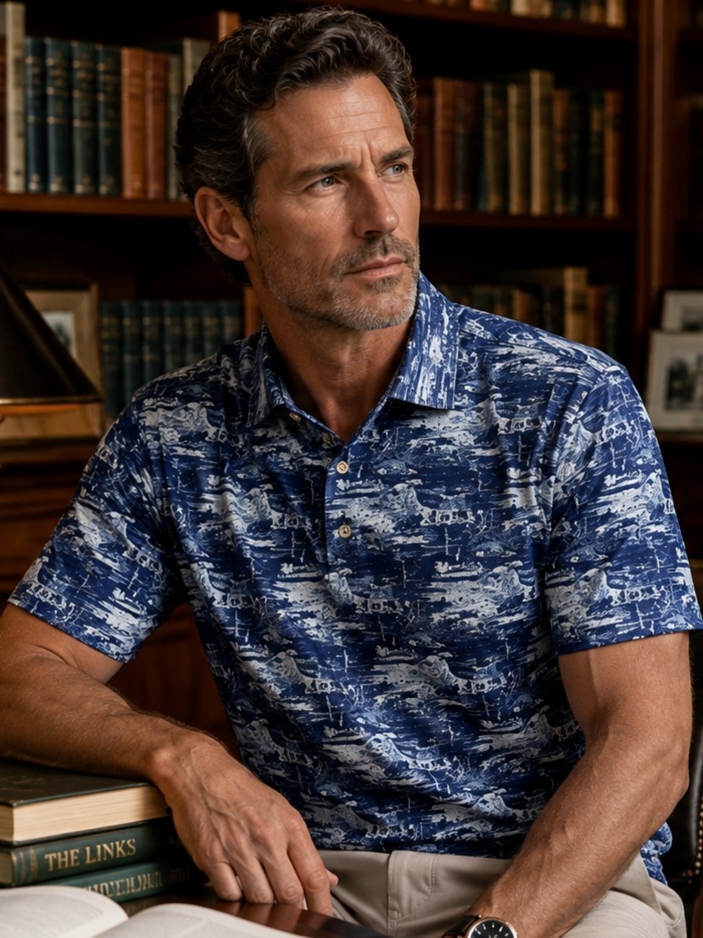Peter Millar Navy & White Patterned Polo Shirt | Small